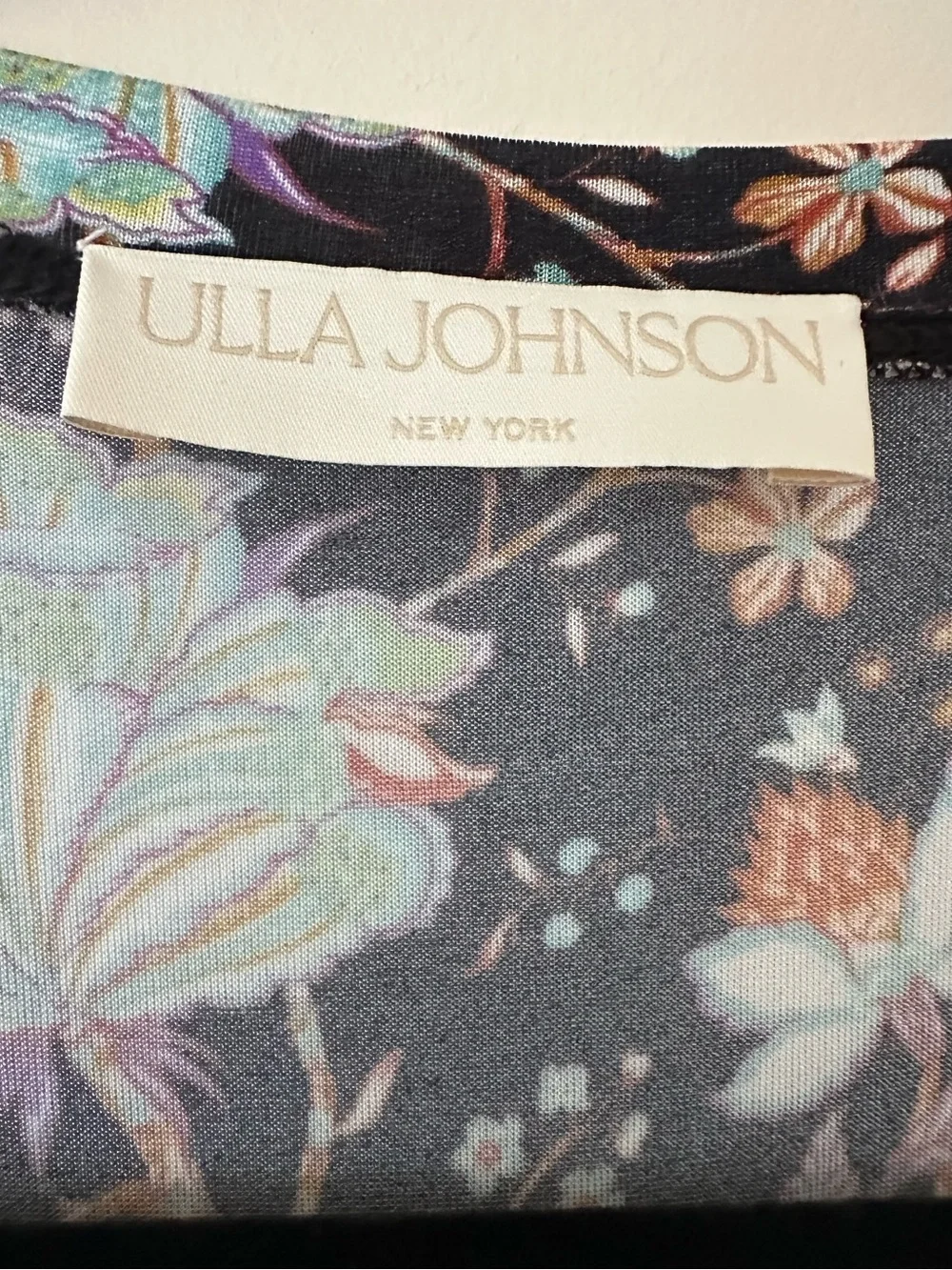 Ulla Johnson Black Floral Midi Dress with Multicolor Blossoms